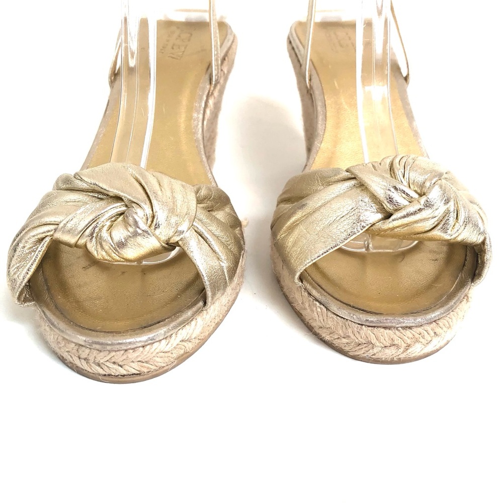 J CREW Metallic Gold Leather Espadrille Wedge Sandals - Picture 3 of 11